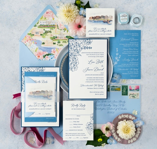 Hand painted, rollable styling mat for wedding photography|neutral light blue