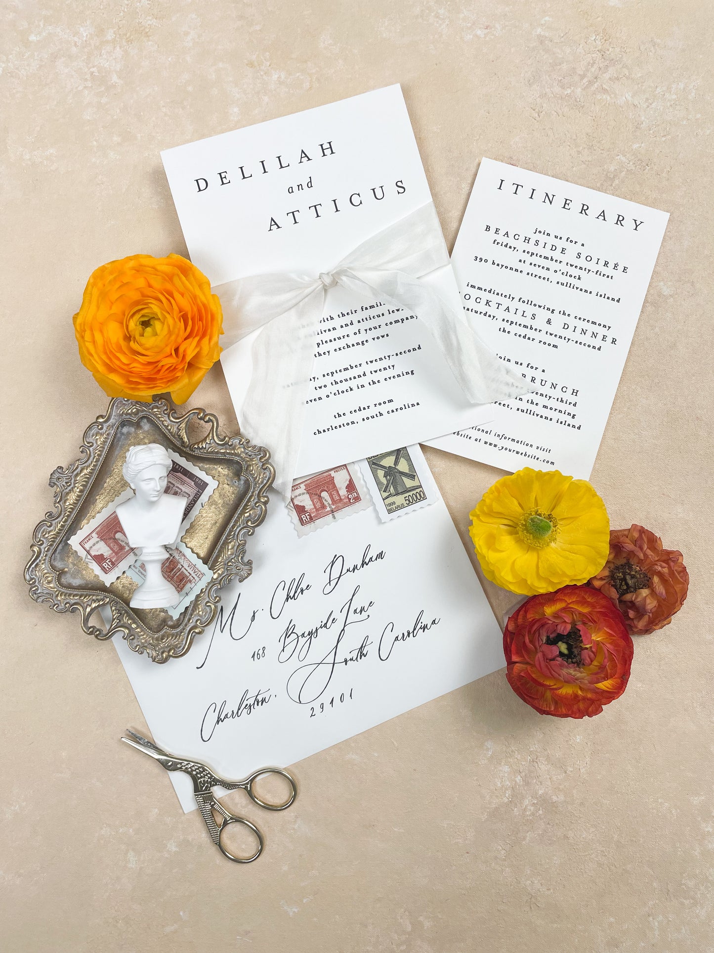Hand painted, rollable styling mat for wedding photography|neutral sand