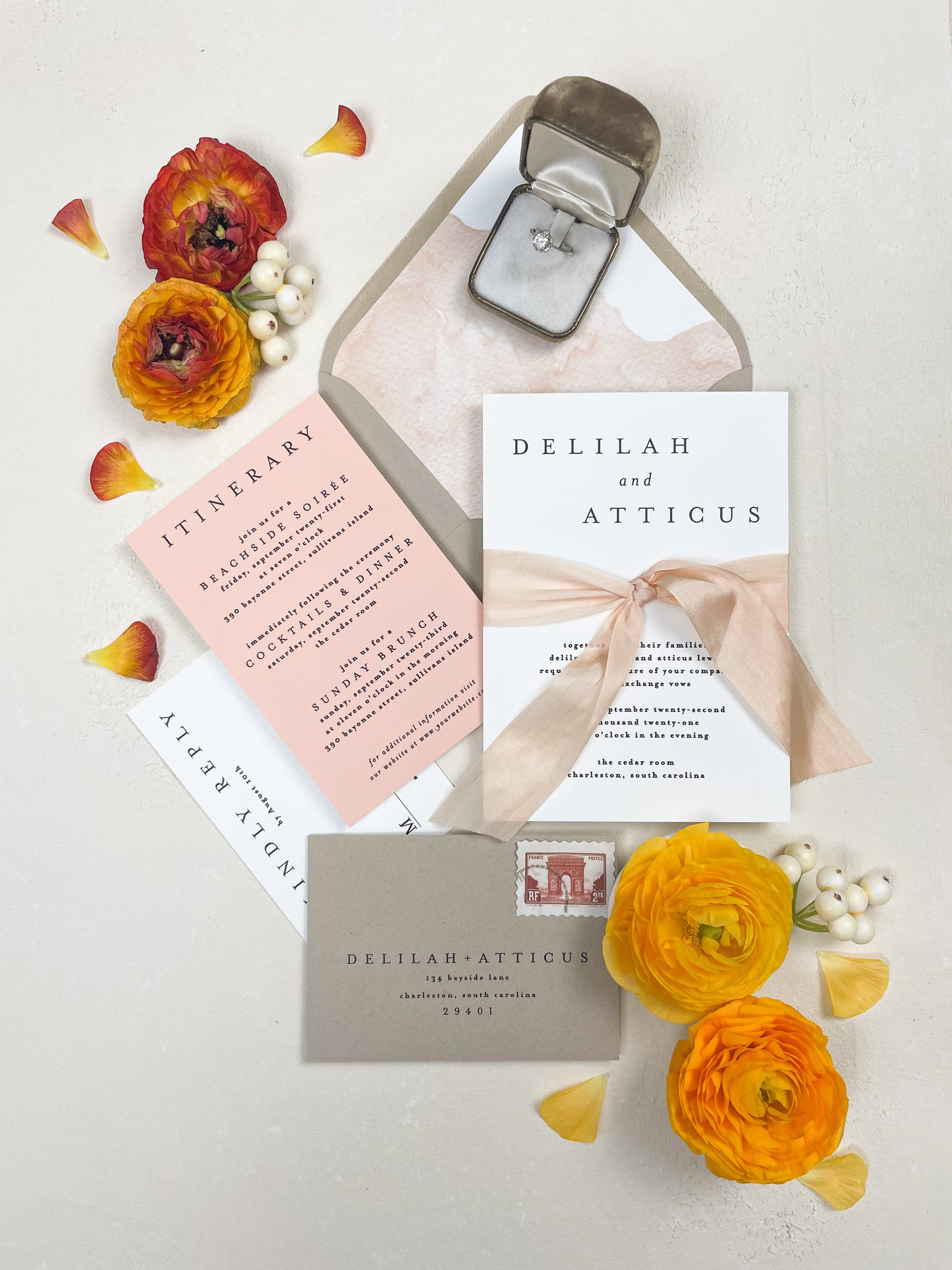 Hand painted, rollable styling mat for wedding photography|neutral cream