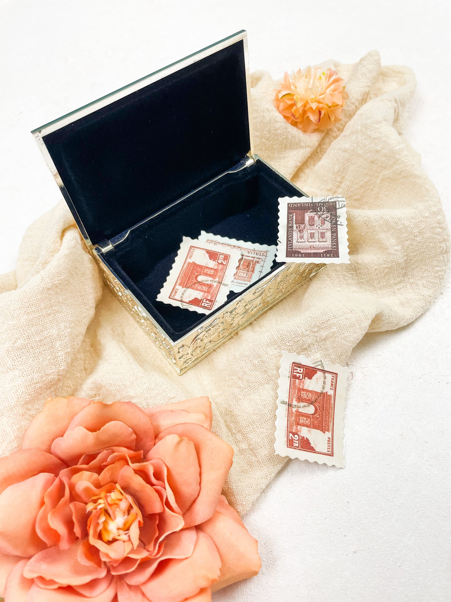 Vintage Mini Jewelry Box Gold or Silver | Wedding Flat Lay Props | Flat Lay Styling