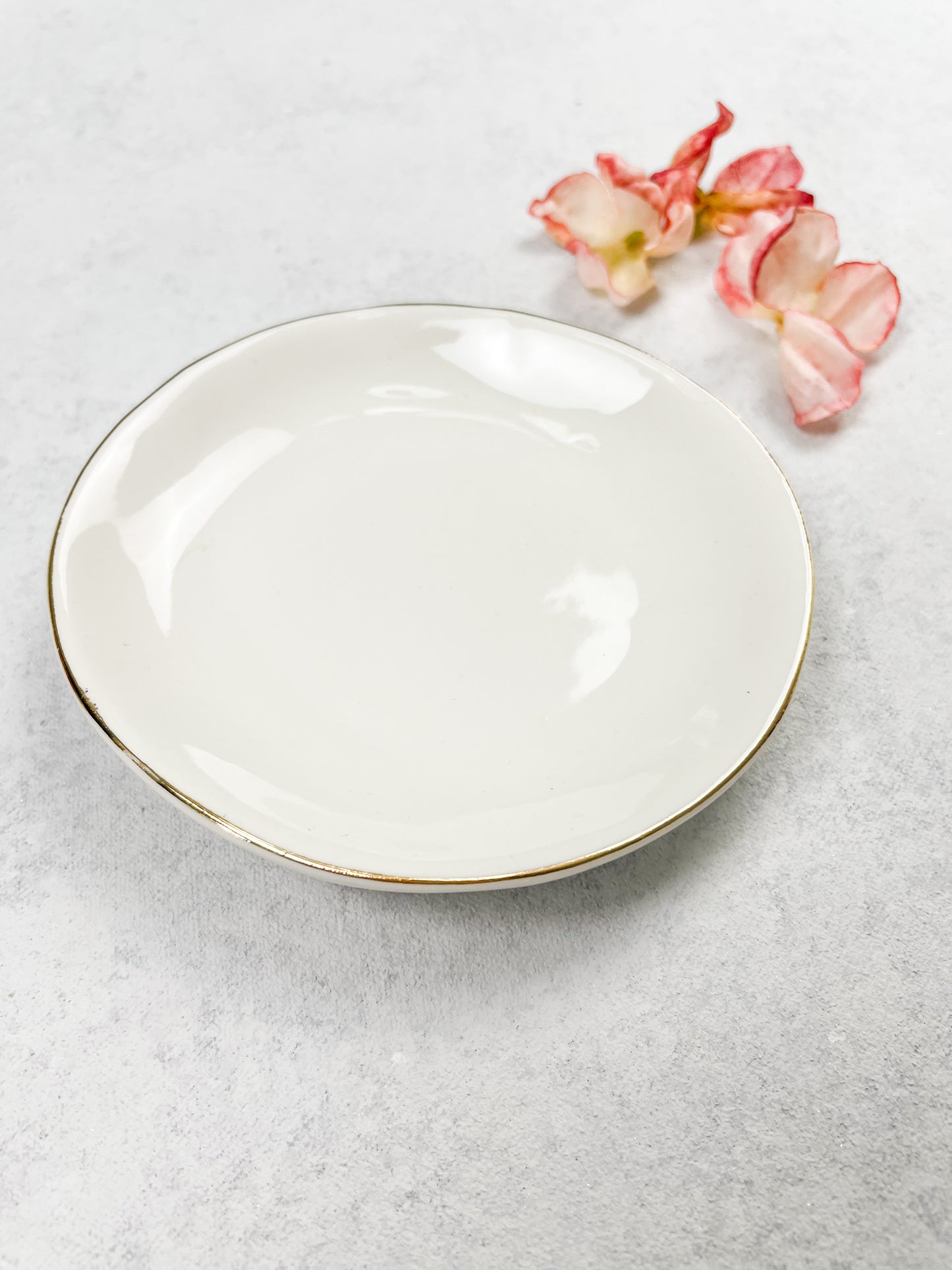 Mini White Ring Dish with Gold Rim | Wedding Flat Lay Props | Flat Lay Styling