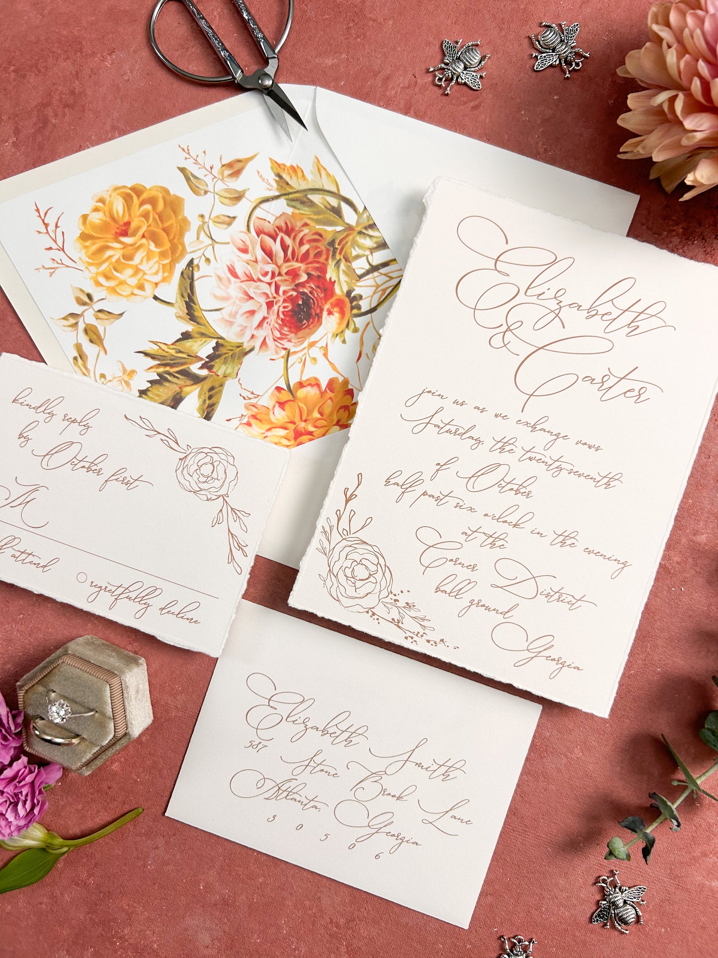 Hand painted, rollable styling mat for wedding photography|brick