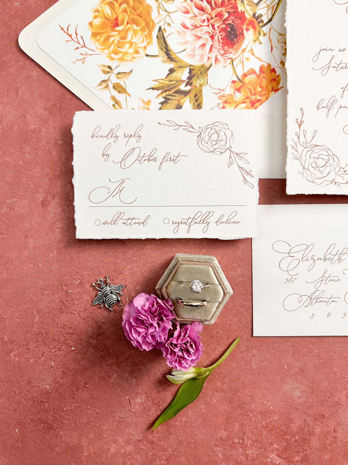 Hand painted, rollable styling mat for wedding photography|brick