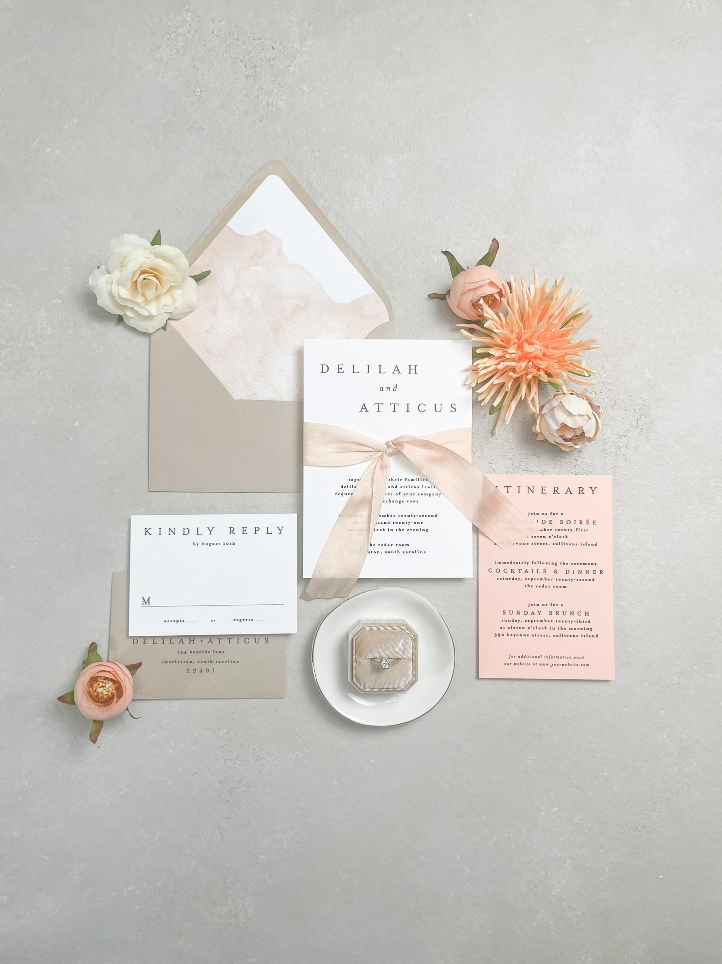 Hand painted, rollable styling mat for wedding photography|neutral taupe