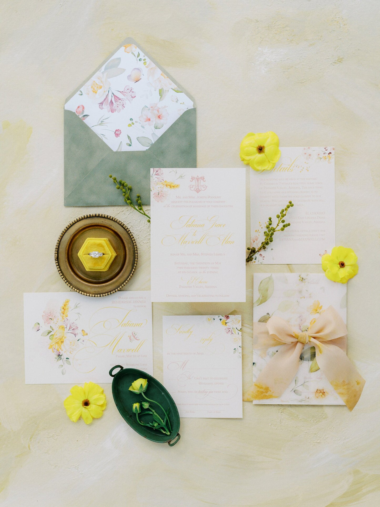 Hand painted, rollable styling mat for wedding photography|Almond